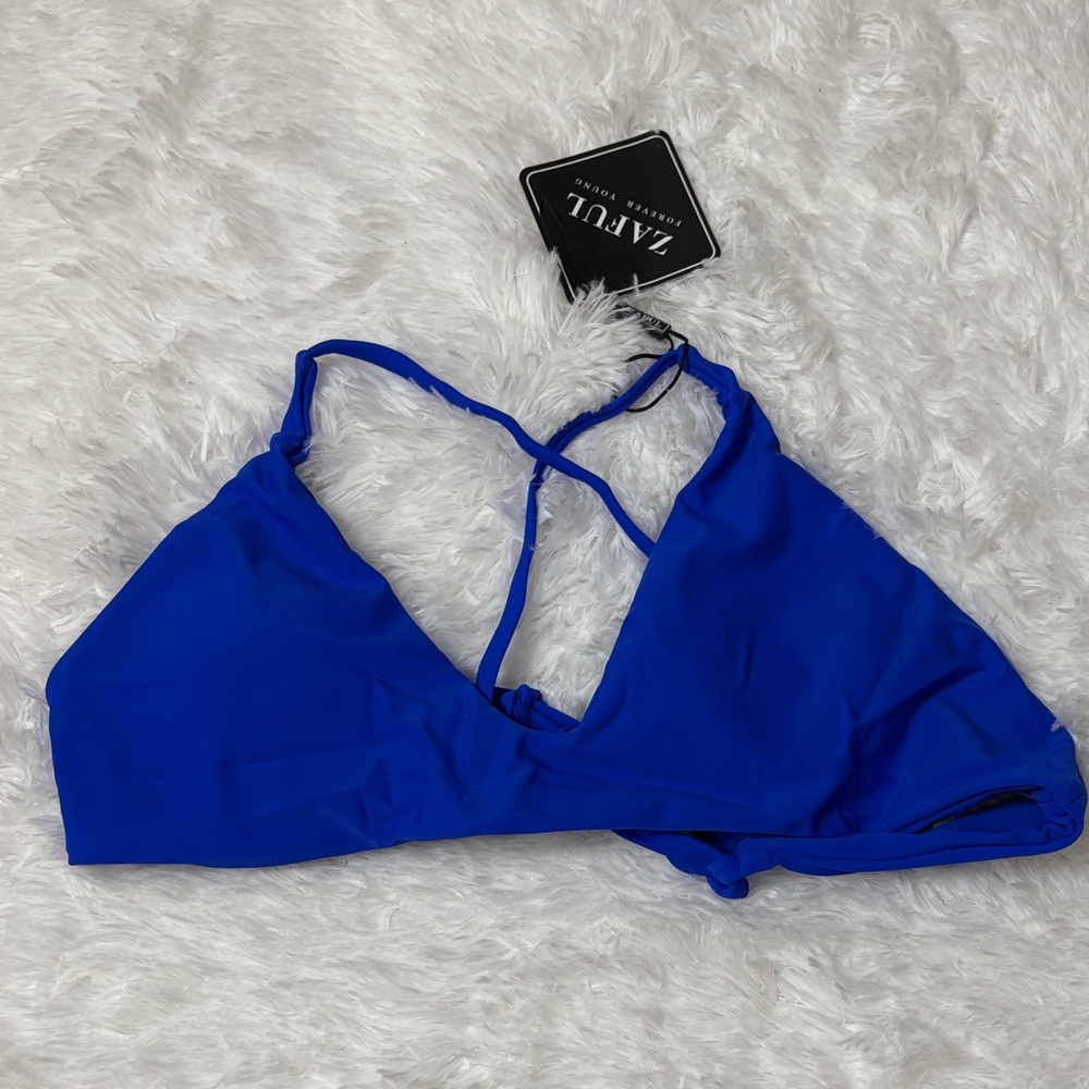NWT Zaful Royal Blue Bikini Swim Top Only Size S 4